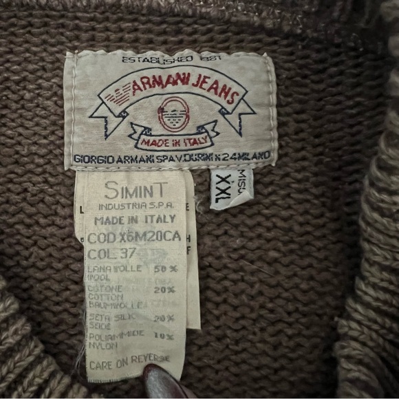 Vintage Giorgio Armani Jeans Brown Crewneck Sweater Men’s XXL Made in Italy - Picture 4 of 7